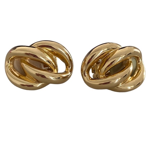 Christian Dior 80s clip on gold tone interlocking links Vintage - Picture 2 of 12